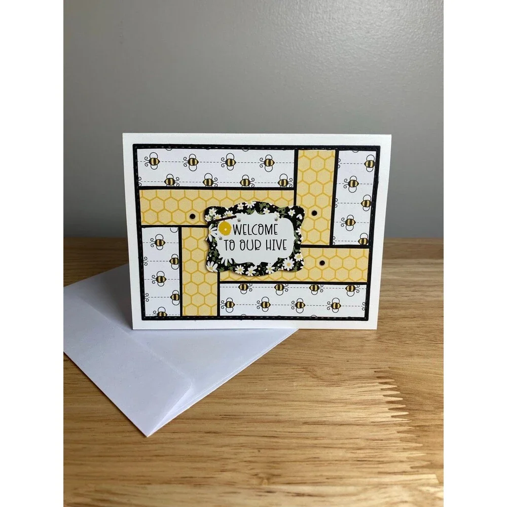 Bee & Flowers Greeting Card – Handmade A2 Card – All Occasion Blank Card